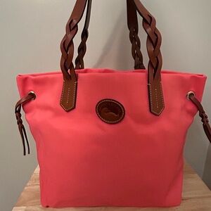 Dooney & Bourke Coral Nylon Tote with Brown Braided Handles